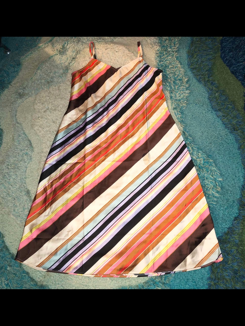 ON-34TH Multicolor Striped Satin Slip Dress L Spaghetti Strap V-Neck Stretch